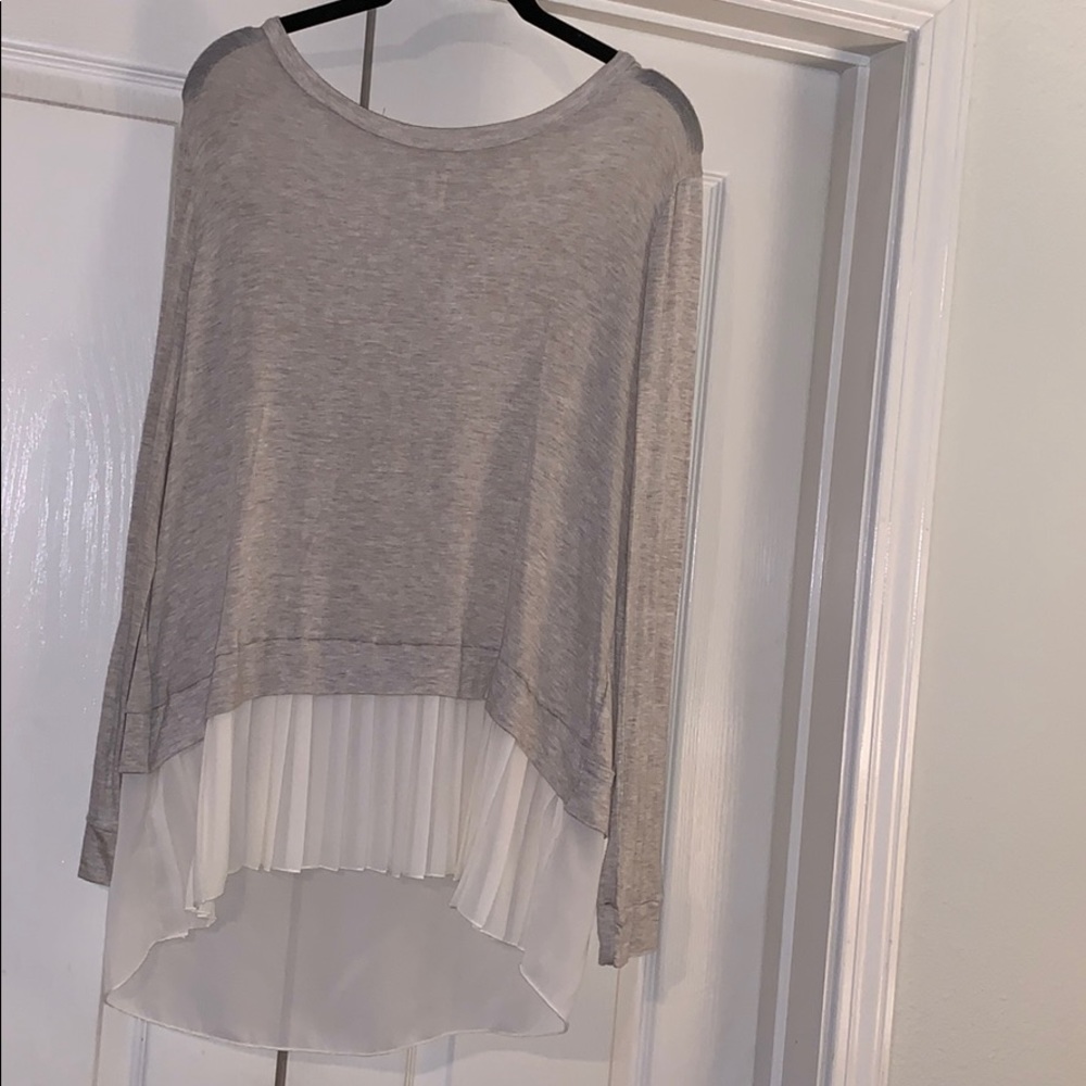 NWOT Boutique grey top chiffon trim